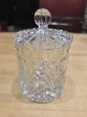 Vintage Essex Lead Crystal Biscuit Jar Candy Dish Ball Finial Lid Poland 6"