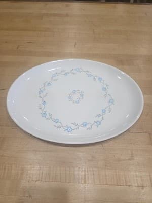 Vintage 1950s Stetson China Ring of Blue Flowers Oval Serving Platter