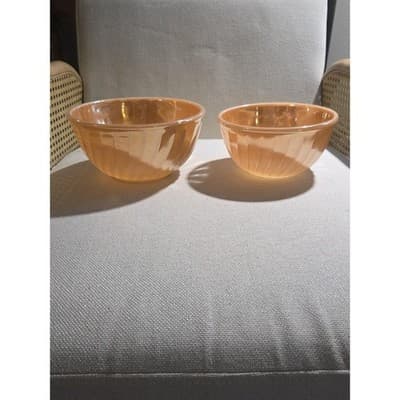 Set of 2 Peach and white 7 inch and 8 inchFire King Pressed Milk Glass Bowls