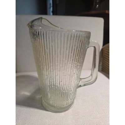 Vintage Jeannette Glass Tree Bark Clear Pitcher Ice Lip Finlandia MCM Barware