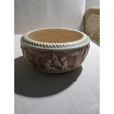 Vintage 1916 Roseville Pottery Donatello Cherub Fluted Console Bowl Centerpiece