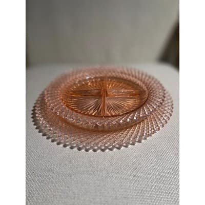 Vintage Pink Miss America Depression Glass Plates Set of 2 Dinner & Grill 10"
