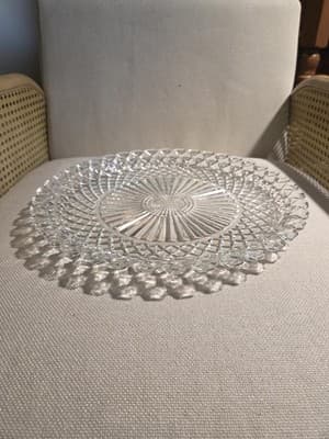 Anchor Hocking Waterford Waffle Serving Plate 13.75 Inch Vintage Pressed Glass