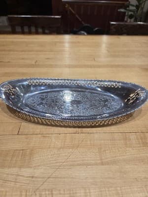 Vintage Farber Bros Krome Kraft Oval Chrome Serving Tray Pierced Art Deco NY