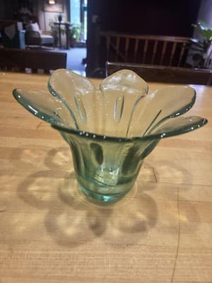 Celery Green Recycled Glass Tulip Candle Holder Flared Bowl 6 Inch