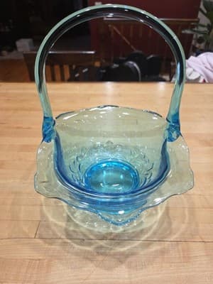 Blue Indiana Glass Duchess Basket Vintage Floral Pattern