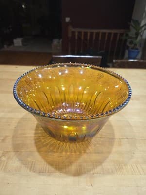 Vintage Indiana Glass Harvest Grape Marigold Carnival Punch Bowl Iridescent 12"