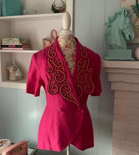 Vintage 1980’s Womens Jacket Orlando Rossi Avant Garde Pearl Bodice Pink Linen