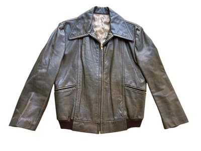 Vintage 1960’s Genuine Leather Bomber Jacket Festival Coat Womens Marbled Brown