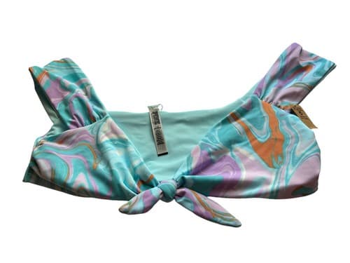 Victorias Secret Swimsuit Top Crop Top Shirt Groovy Print NWT Blue Coral Large