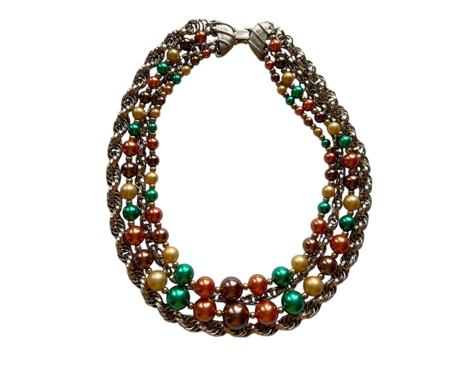 Vintage Multi Strand Pearl Necklace 1950s 1960s Jewelry Romantic Choker Rust