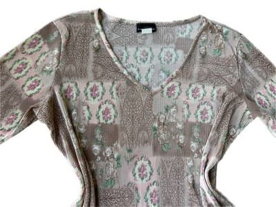 Vintage Y2K PINK ROSES Cottage Core Top Shirt Whimsical Blouse Crinkle Large