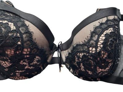 SMART & SEXY BRA SCALLOPED LACE 38D LINGERIE COQUETTE VOLUP NUDE/BLUSH BLACK