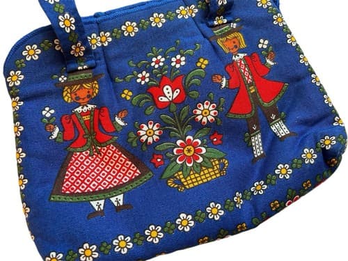 Vintage Cotton DAISY Dutch Girl Mini Purse Handbag Flower Power Mod Orange