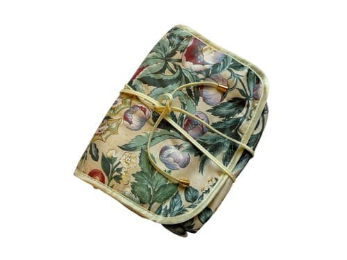 Vintage 1980s Jewelry Toiletry Roll Floral Cotton Shabby Chic Boho Grunge Travel
