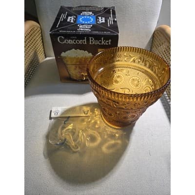 Vintage Indiana Glass Amber Moon & Stars Concord Ice Bucket Hanging Planter Box