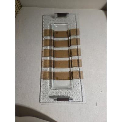 Hand Made Mid-Century Modern Clear and Bronze Textured Glass Tray 16" x 17"