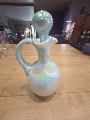 Hand Blown Seafoam Green Swirl Opalescent Cruet Pitcher 7 Inch