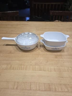 Vintage CorningWare Blue Cornflower Cookware Set 3 Pieces Saucepan and Bowls
