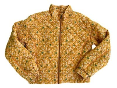 100% Cotton Quilted Women’s Jacket Floral Gold Yellow Spring Summer Cottagecore