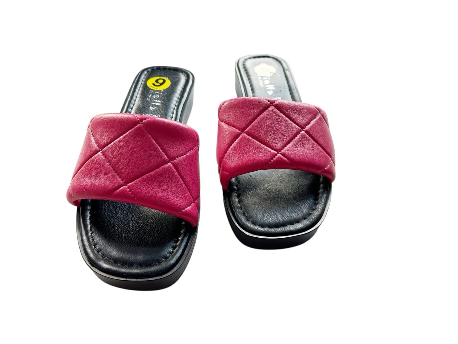 Size 9 Women’s Hot Pink & Black Quilted Slides Slip On Shoes Flats