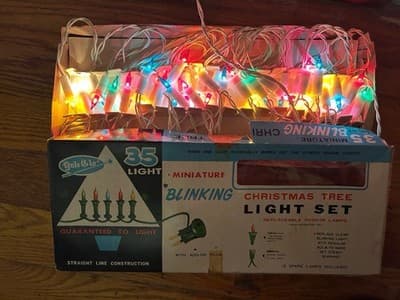 Vintage Christmas Light Set Miniature Blinking Pink Aqua Retro Strand