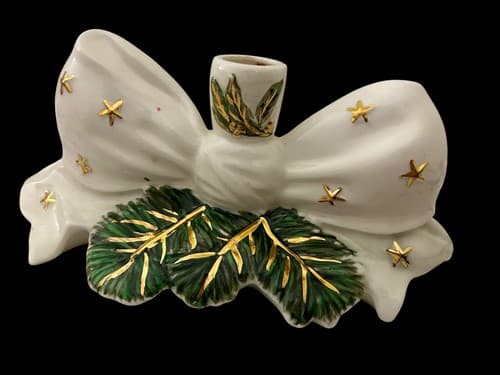 Vintage Holland Mold Christmas Candle Holder Set 2 Holiday Star & Bow Cottage