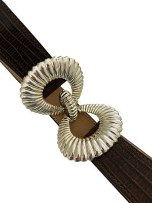 Vintage Dotty Smith GENUINE LIZARD Brown Belt Leather Boho Silver Buckle