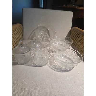 8pc Total Vintage Anchor Hocking Sandwich Clear Glass 3 Bowls Sugar Butter Lids