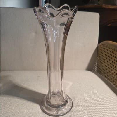 Vtg Imperial Glass Clear Swung Vase Flute Morning Glory Ribbed EAPG 1900s