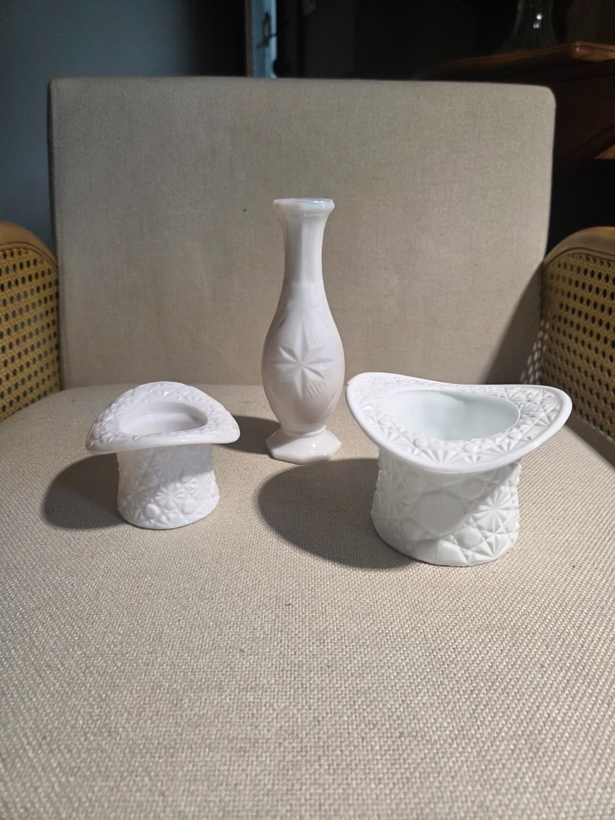 Lot of 3 Vintage Fenton White Milk Glass Top Hats 2 Sizes Bud Vase Choice