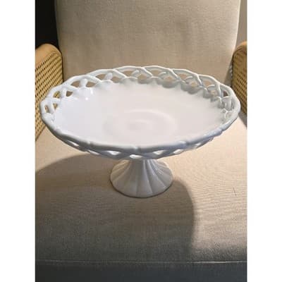 Vintage Pitman Dreitzer Milk Glass Old Colony Pedestal Bowl – Lacy Edge 1960s