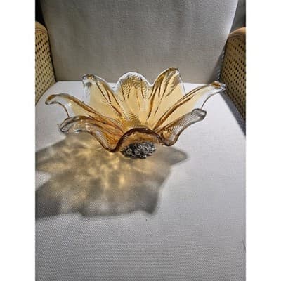 Antica Cristalleria Italiana Murano Amber Glass Silver Footed Bowl 11 3/4” Width