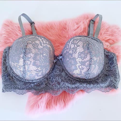 B.Luxe Gray Lace Bra Bralette Lingerie 34C