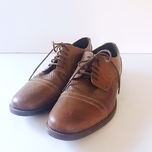 Mens Rockports 7 Brown Genuine Leather Woven Oxford Loafer Brogue Excellent Cond