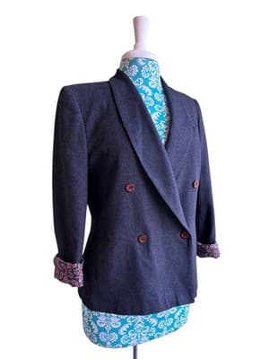 Vintage Women’s Jacket By Glen Aire Paisley Lining Double Breasted 1980’s Blazer
