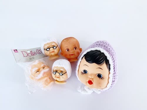 Vintage Doll Part Kitschy Craft 1990s Grandma Grandpa Babydoll Head Creepy Weird