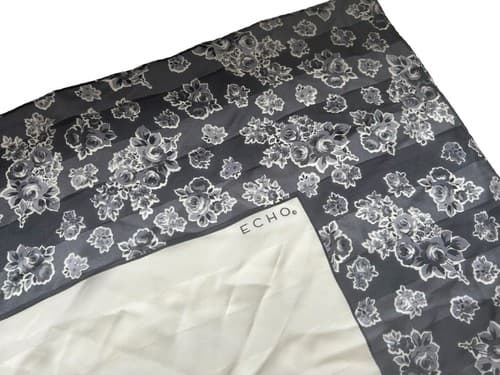 Vintage Echo Silk Scarf Gray Square Floral Elegant Fall Cream Old Money Class