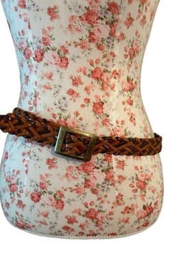 Vintage Belt Leather Braided Brown Bohemian Prairie Earth Tones Peasant Green