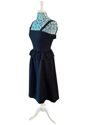 Vintage Black PEPLUM DRESS 1980’s Sundress Day dress Rockabilly Retro Romantic