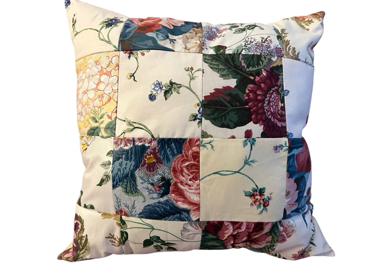 Vintage 1980’s Chintz Floral Pillow English Cottage Pink Green Yellow Blue