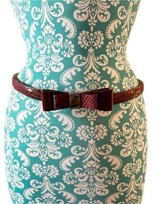 White House Black Market Burgundy Skinny Bow Belt Moc Croc Leather Coquette XS/S