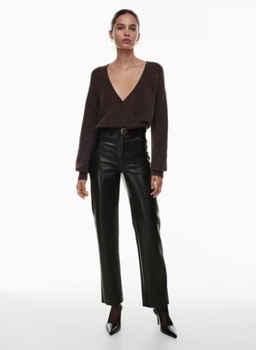 Aritzia Wilfred Pants Size 4 Black Melina Faux Vegan Leather High Rise Straight