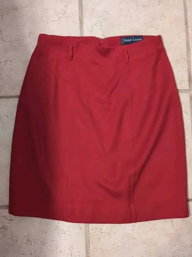 Vintage Ralph Lauren 100% Wool Skirt Size 12 Red Lined Made In Italy