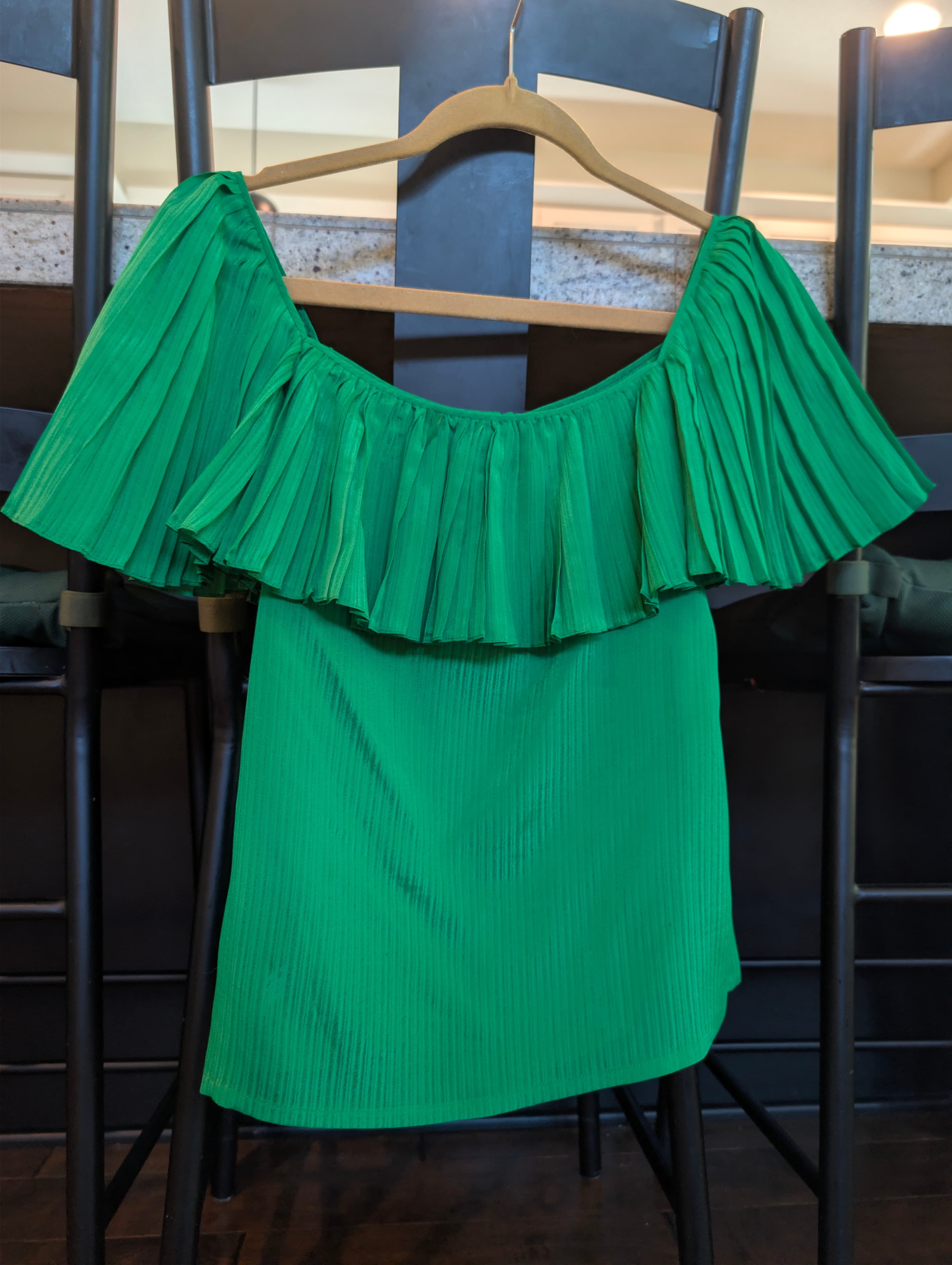 Vintage Christian Dior Off Shoulder Pleated Top Green Blouse Y-TK-03 Japan 80s 90s