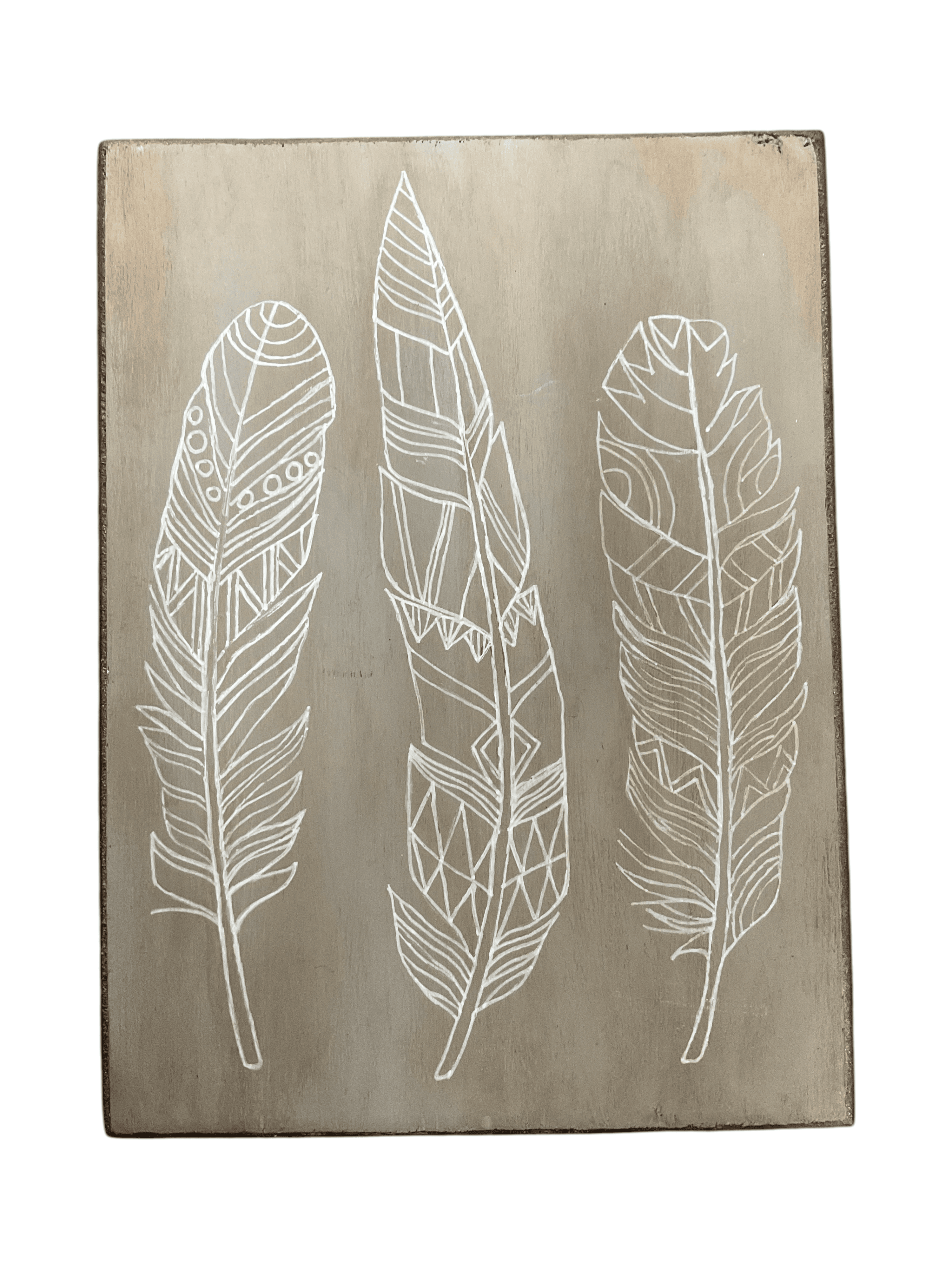 Wooden Wall Art with Feather Design