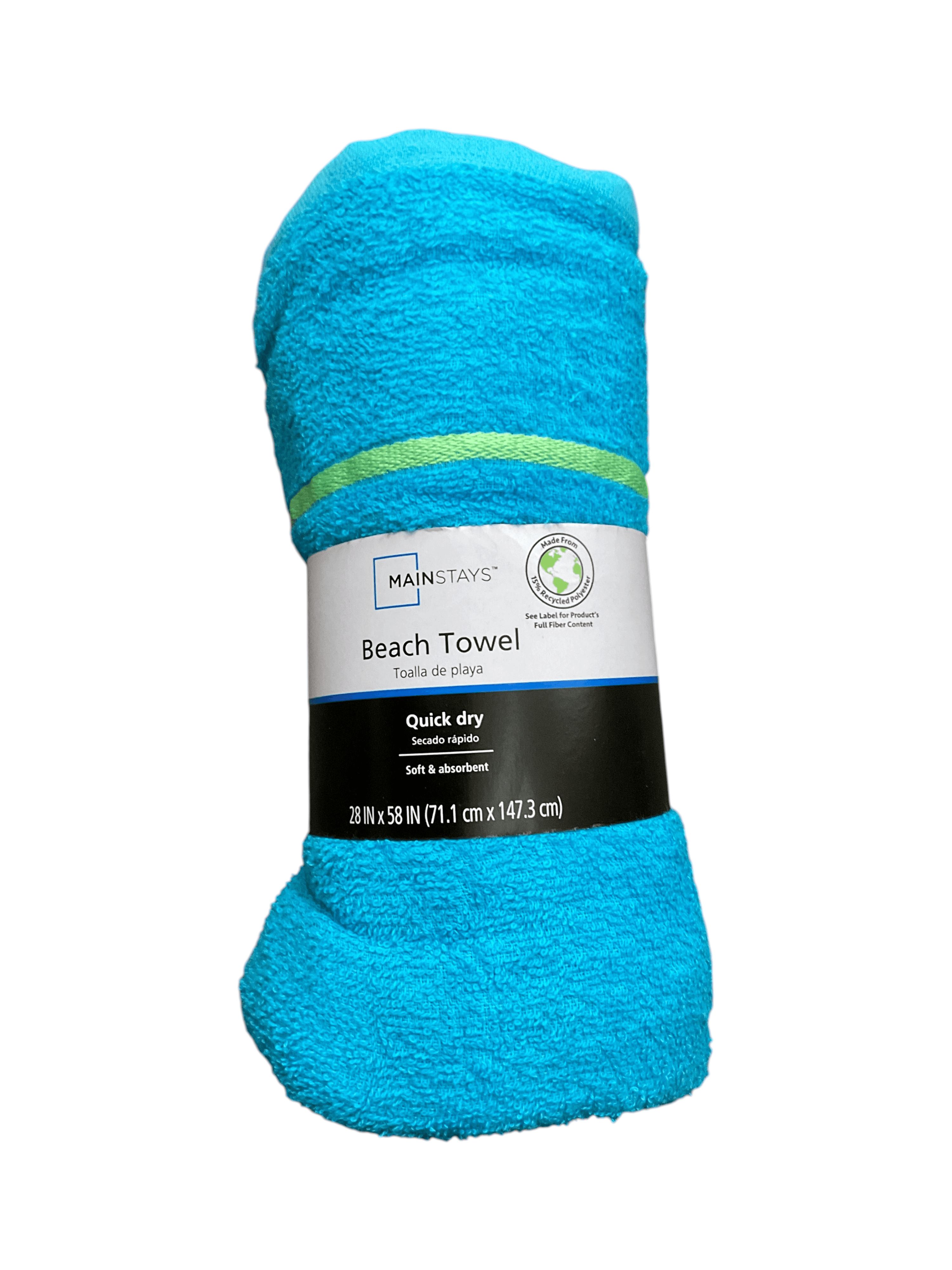 Mainstays Quick Dry Beach Towel 28x58 Electric Aqua