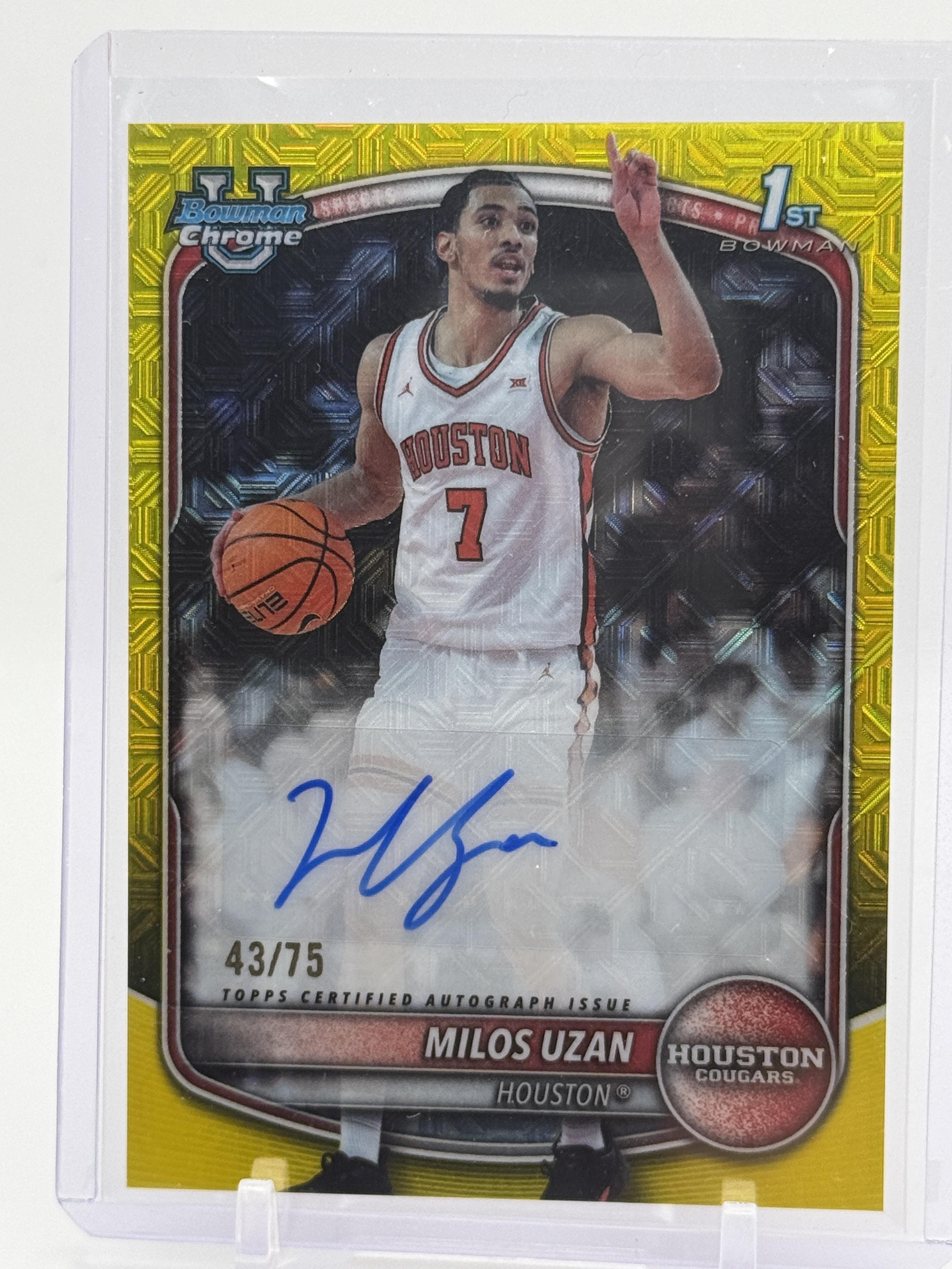 2025-26 Bowman #CPA-MU Milos Uzan Chrome Prospect Autographs Yellow #/75