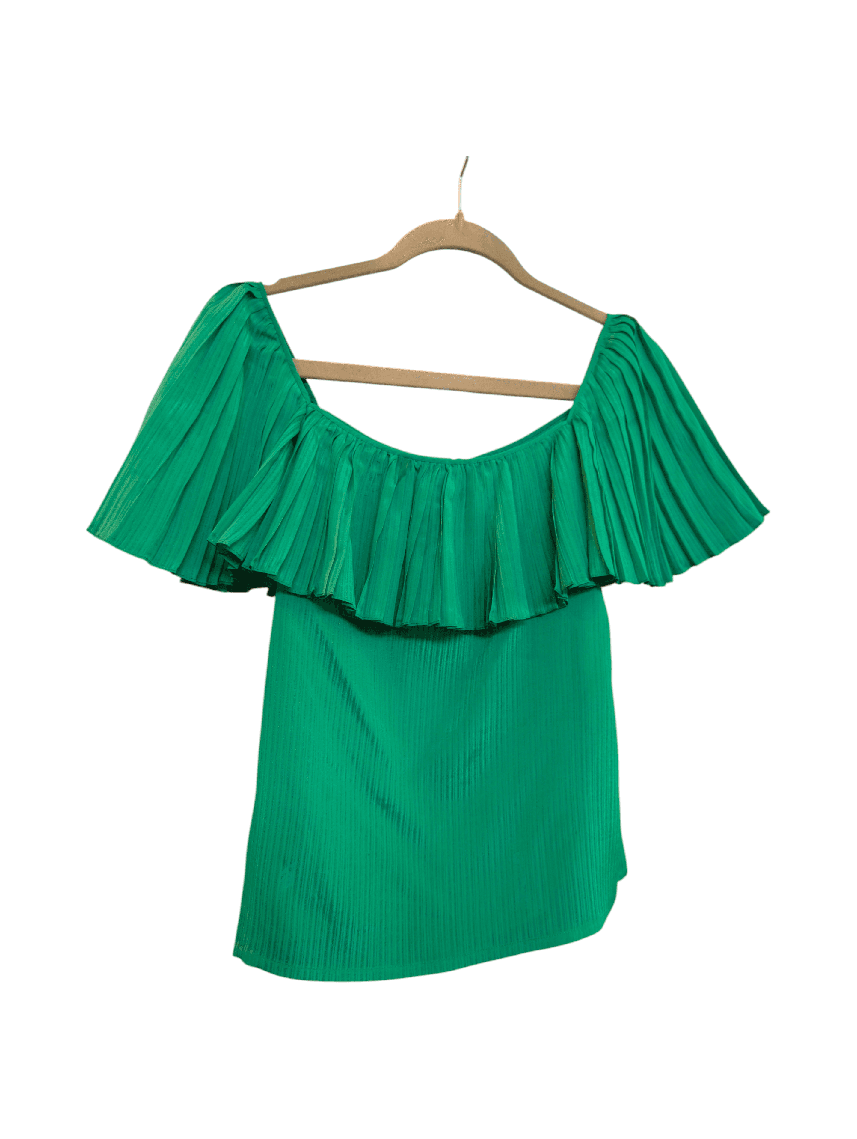 Vintage Christian Dior Off Shoulder Pleated Top Green Blouse Y-TK-03 Japan 80s 90s - Image 1