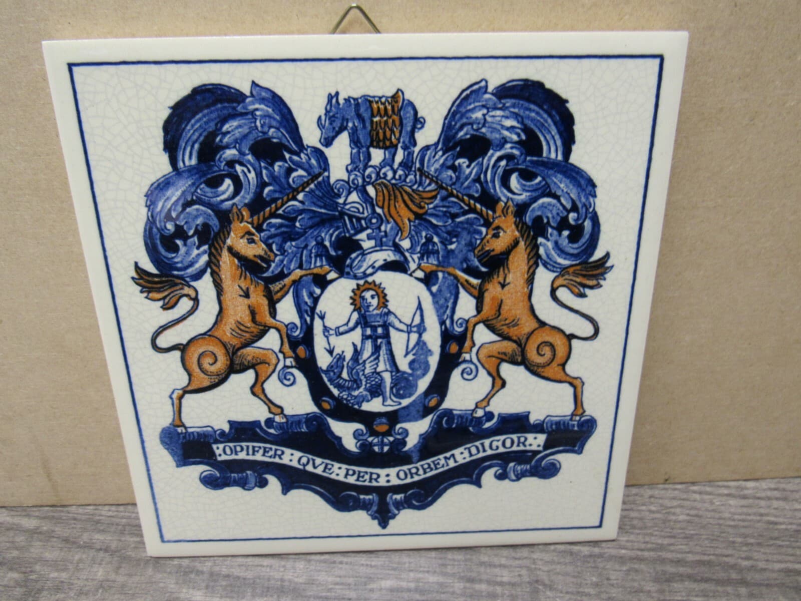 Blue Delft Pharmacy Handmade Pill Tile 1982 BURROUGHS